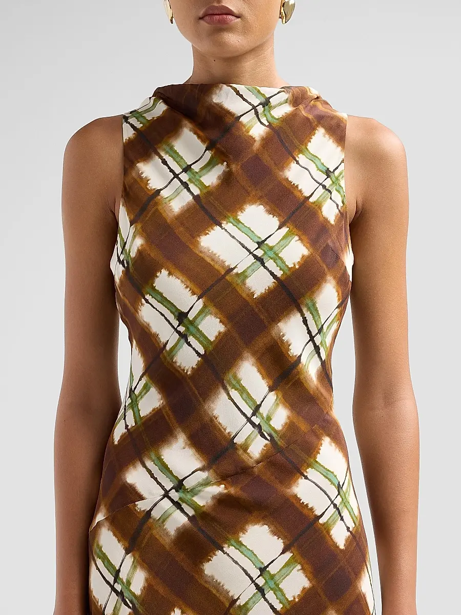 Cara Cara Women's Crystal Plaid Silk Midi Dress | Thumbnail 5 Cara Cara Women's Crystal Plaid Silk Midi Dress | Thumbnail 5