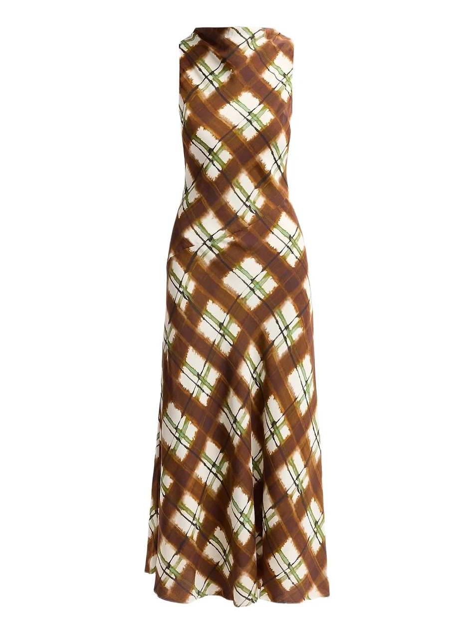 Cara Cara Women's Crystal Plaid Silk Midi Dress