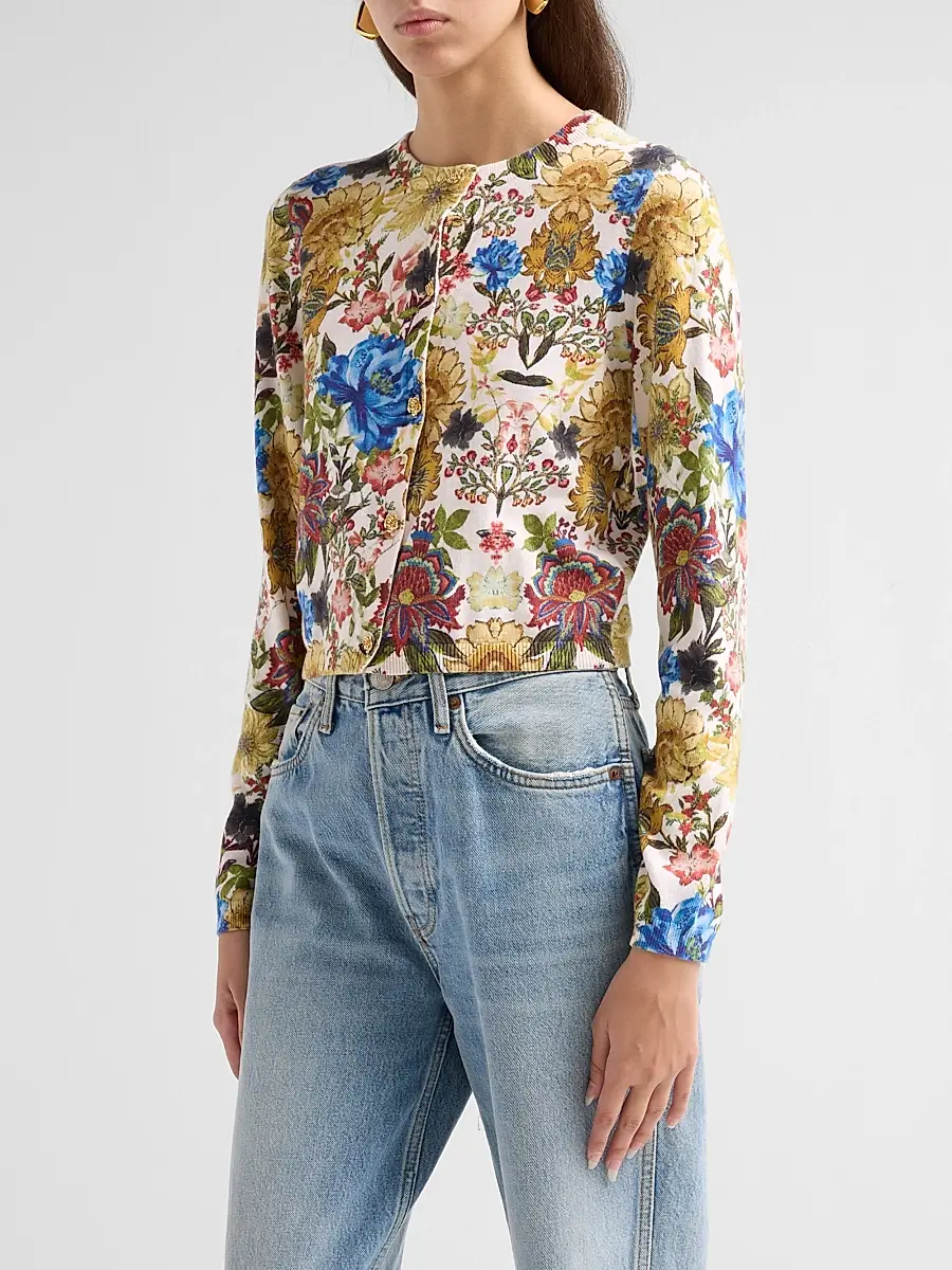 Alice + Olivia Women's Carson Floral Cotton-Blend Cardigan | Thumbnail 4 Alice + Olivia Women's Carson Floral Cotton-Blend Cardigan | Thumbnail 4
