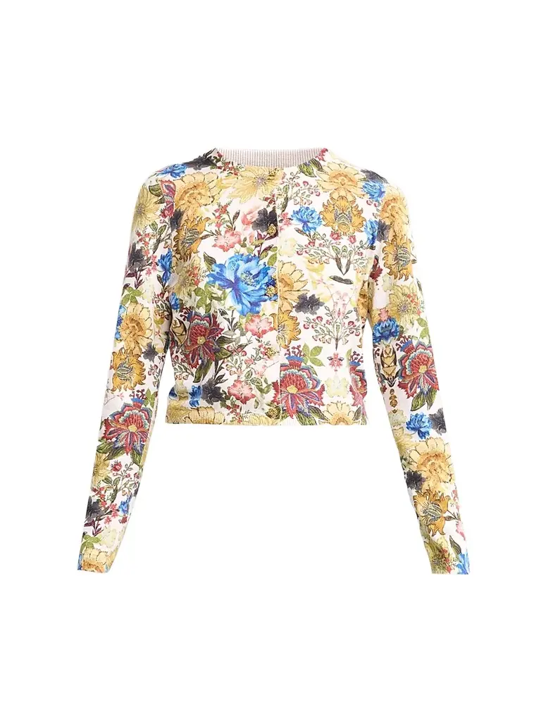 Alice + Olivia Women's Carson Floral Cotton-Blend Cardigan - Fallen Petals | Image 1 Alice + Olivia Women's Carson Floral Cotton-Blend Cardigan - Fallen Petals | Image 1