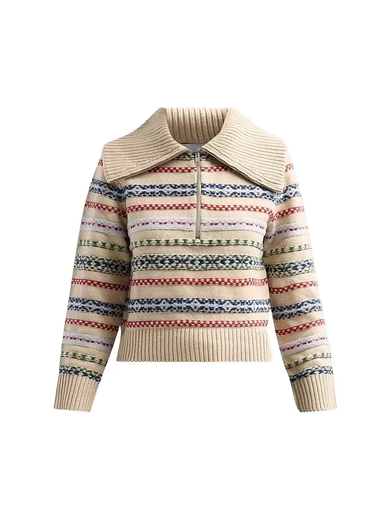 Design History Women's Everest Half-Zip Knitted Top - Oat Combo | Image 1 Design History Women's Everest Half-Zip Knitted Top - Oat Combo | Image 1