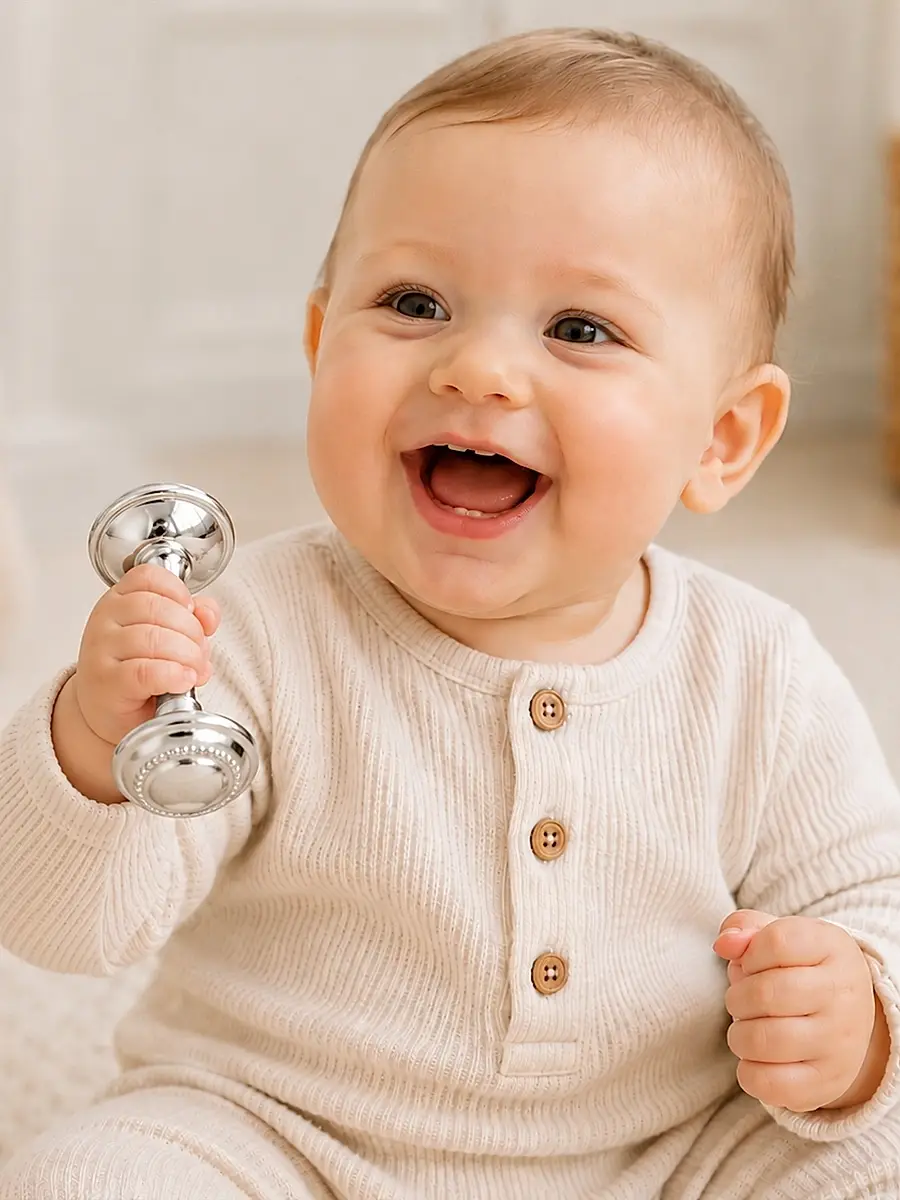 Cunill Unisex Beaded Sterling Silver Barbell Baby Rattle | Thumbnail 6