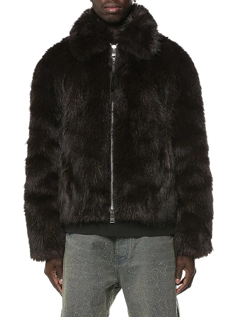 Purple Brand Men's Faux-Fur Shawl Jacket - Brown | Image 1 Purple Brand Men's Faux-Fur Shawl Jacket - Brown | Image 1