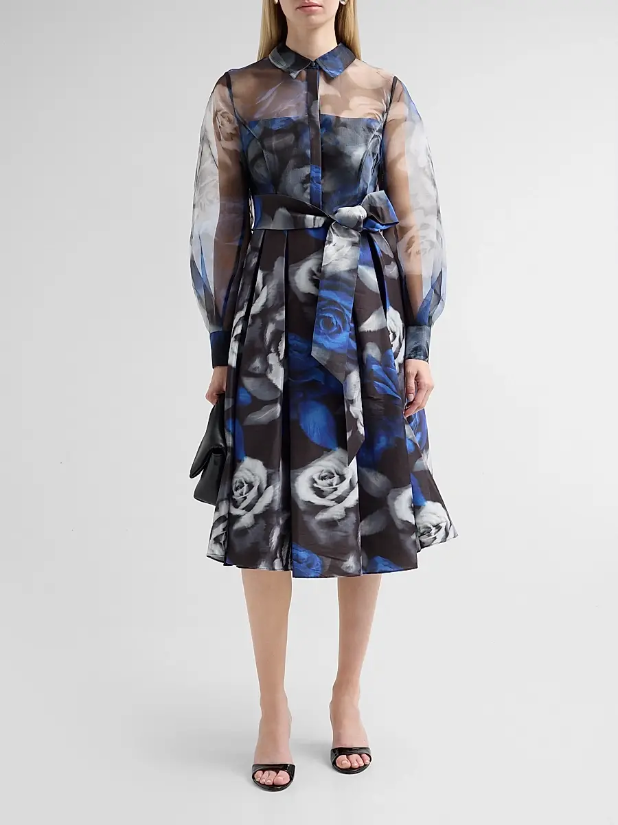 THEIA Women's Agatha Floral Organza Shirtdress | Thumbnail 2 THEIA Women's Agatha Floral Organza Shirtdress | Thumbnail 2