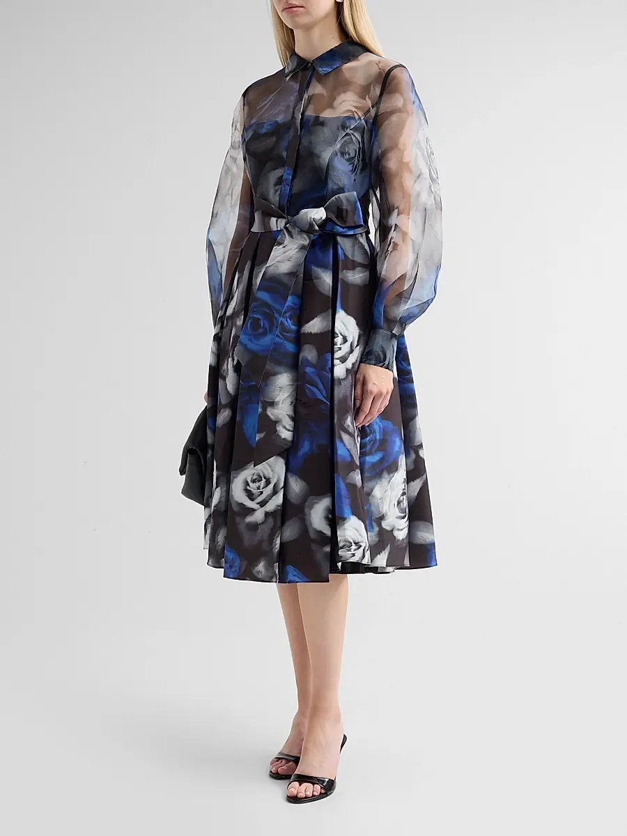 THEIA Women's Agatha Floral Organza Shirtdress | Thumbnail 4 THEIA Women's Agatha Floral Organza Shirtdress | Thumbnail 4