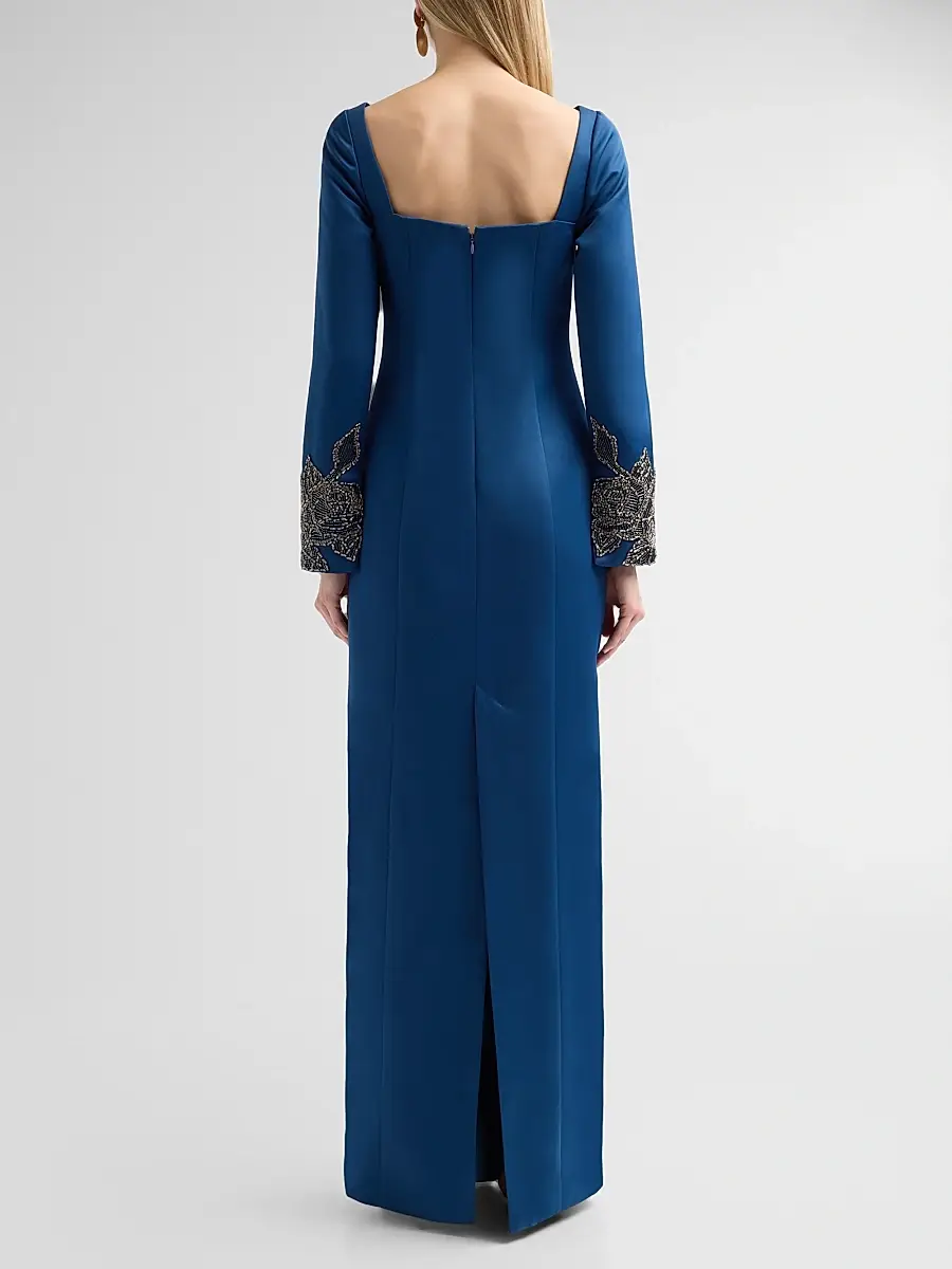 THEIA Women's Thea Embellished-Cuff Duchess Satin Gown | Thumbnail 3 THEIA Women's Thea Embellished-Cuff Duchess Satin Gown | Thumbnail 3