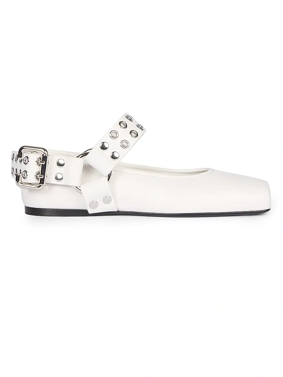 Women's Buckle-Accented Leather Ballet Flats