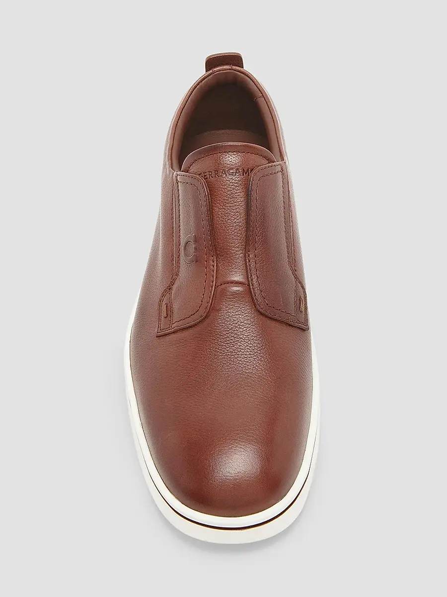 Ferragamo Men's Alfievit Leather Slip-On Sneakers | Thumbnail 4