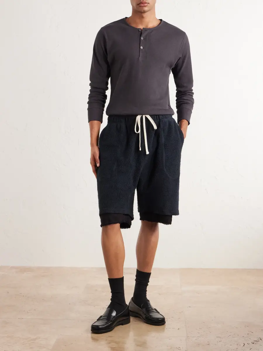 Les Tien Straight-Leg Cotton-Fleece Drawstring Shorts - Men | Thumbnail 2 Les Tien Straight-Leg Cotton-Fleece Drawstring Shorts - Men | Thumbnail 2