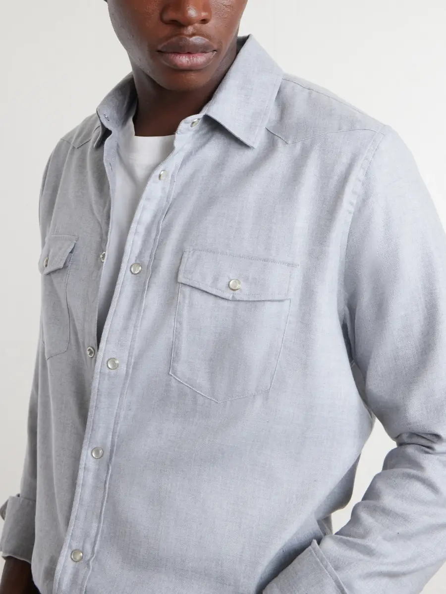 MR P. Herringbone Cotton and Lyocell-Blend Shirt - Men | Thumbnail 5 MR P. Herringbone Cotton and Lyocell-Blend Shirt - Men | Thumbnail 5