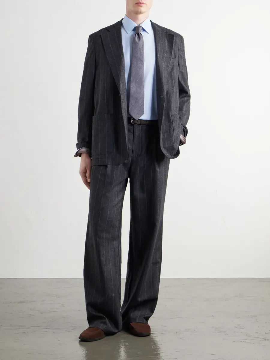 Oliver Spencer Orsman Flared Pleated Striped Wool-Blend Suit Trousers - Men | Thumbnail 2 Oliver Spencer Orsman Flared Pleated Striped Wool-Blend Suit Trousers - Men | Thumbnail 2