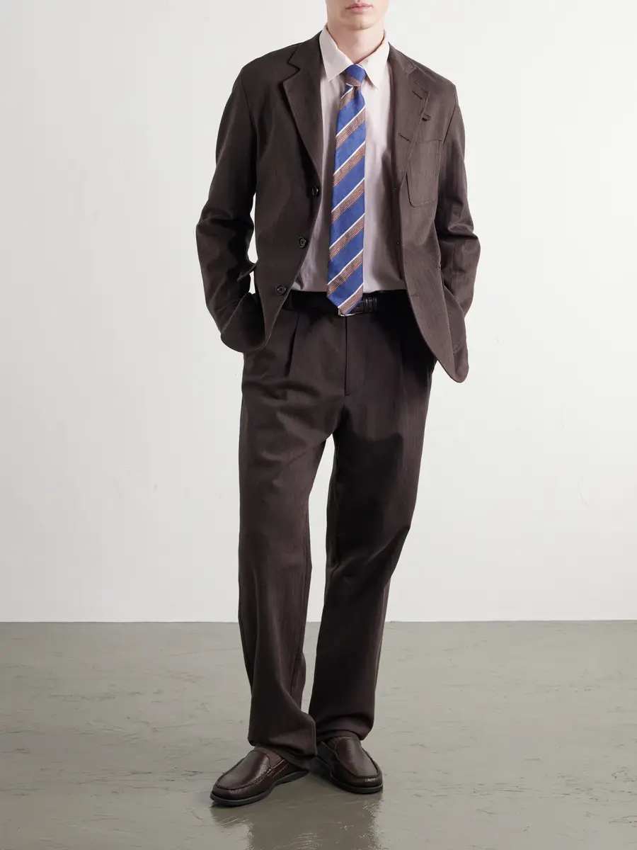 Oliver Spencer Morton Straight-Leg Pleated Herringbone Stretch-Cotton Suit Trousers - Men | Thumbnail 2 Oliver Spencer Morton Straight-Leg Pleated Herringbone Stretch-Cotton Suit Trousers - Men | Thumbnail 2