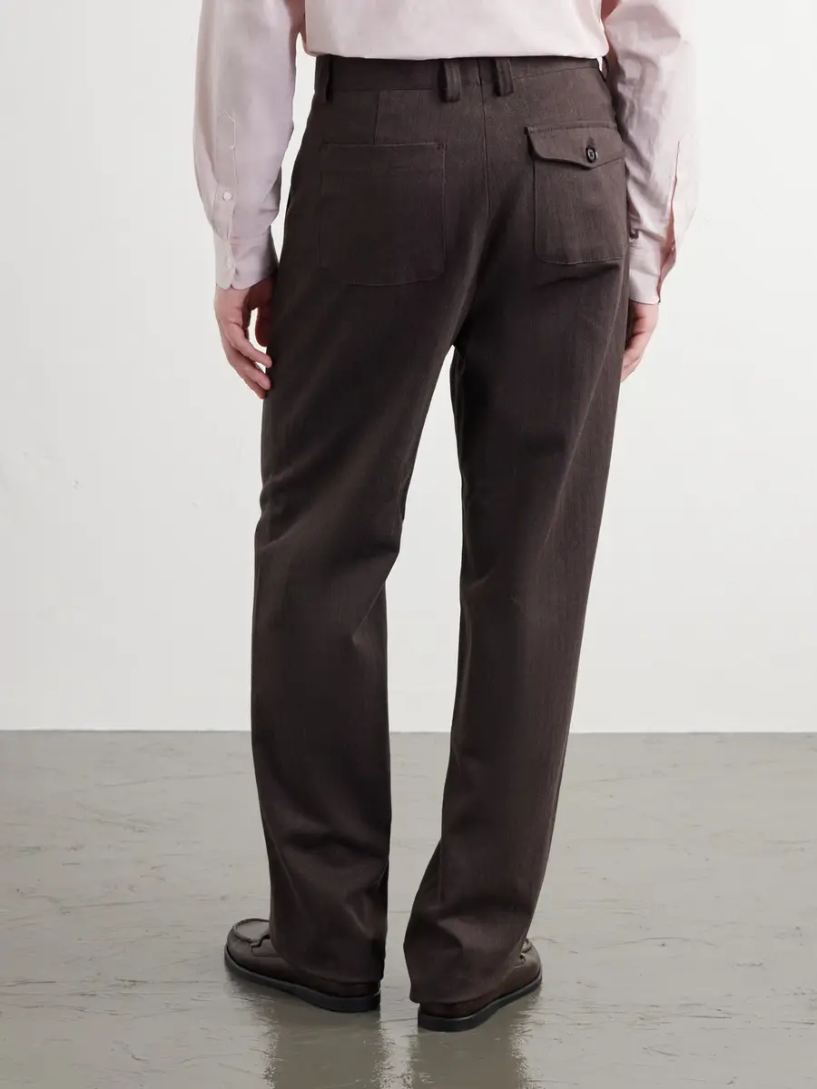 Oliver Spencer Morton Straight-Leg Pleated Herringbone Stretch-Cotton Suit Trousers - Men | Thumbnail 4 Oliver Spencer Morton Straight-Leg Pleated Herringbone Stretch-Cotton Suit Trousers - Men | Thumbnail 4