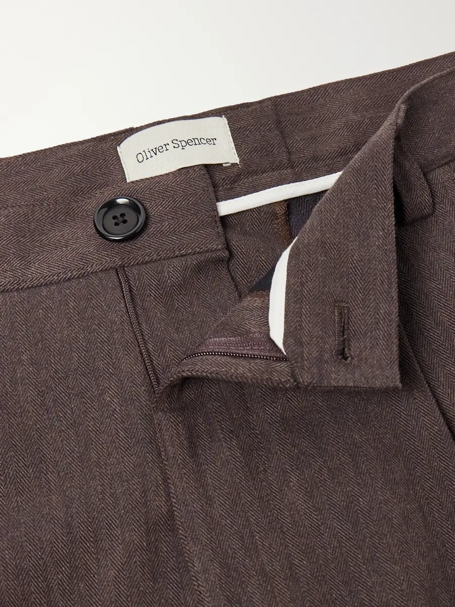 Oliver Spencer Morton Straight-Leg Pleated Herringbone Stretch-Cotton Suit Trousers - Men | Thumbnail 5 Oliver Spencer Morton Straight-Leg Pleated Herringbone Stretch-Cotton Suit Trousers - Men | Thumbnail 5