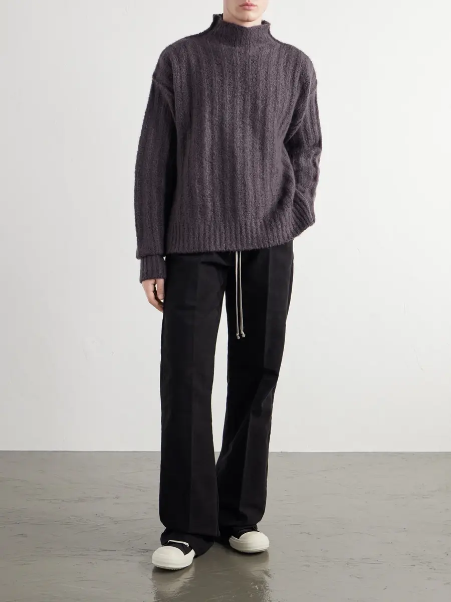Rick Owens Ribbed Cashmere and Silk-Blend Rollneck Sweater - Men | Thumbnail 2 Rick Owens Ribbed Cashmere and Silk-Blend Rollneck Sweater - Men | Thumbnail 2