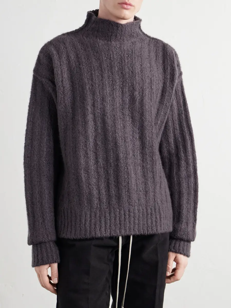 Rick Owens Ribbed Cashmere and Silk-Blend Rollneck Sweater - Men | Thumbnail 3 Rick Owens Ribbed Cashmere and Silk-Blend Rollneck Sweater - Men | Thumbnail 3