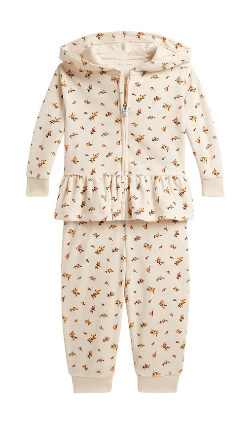 Polo Ralph Lauren Baby Two Piece Set Long Sleeve Velour Floral Printed Ruffle Full-zip With Jogger | Image 1 Polo Ralph Lauren Baby Two Piece Set Long Sleeve Velour Floral Printed Ruffle Full-zip With Jogger | Image 1