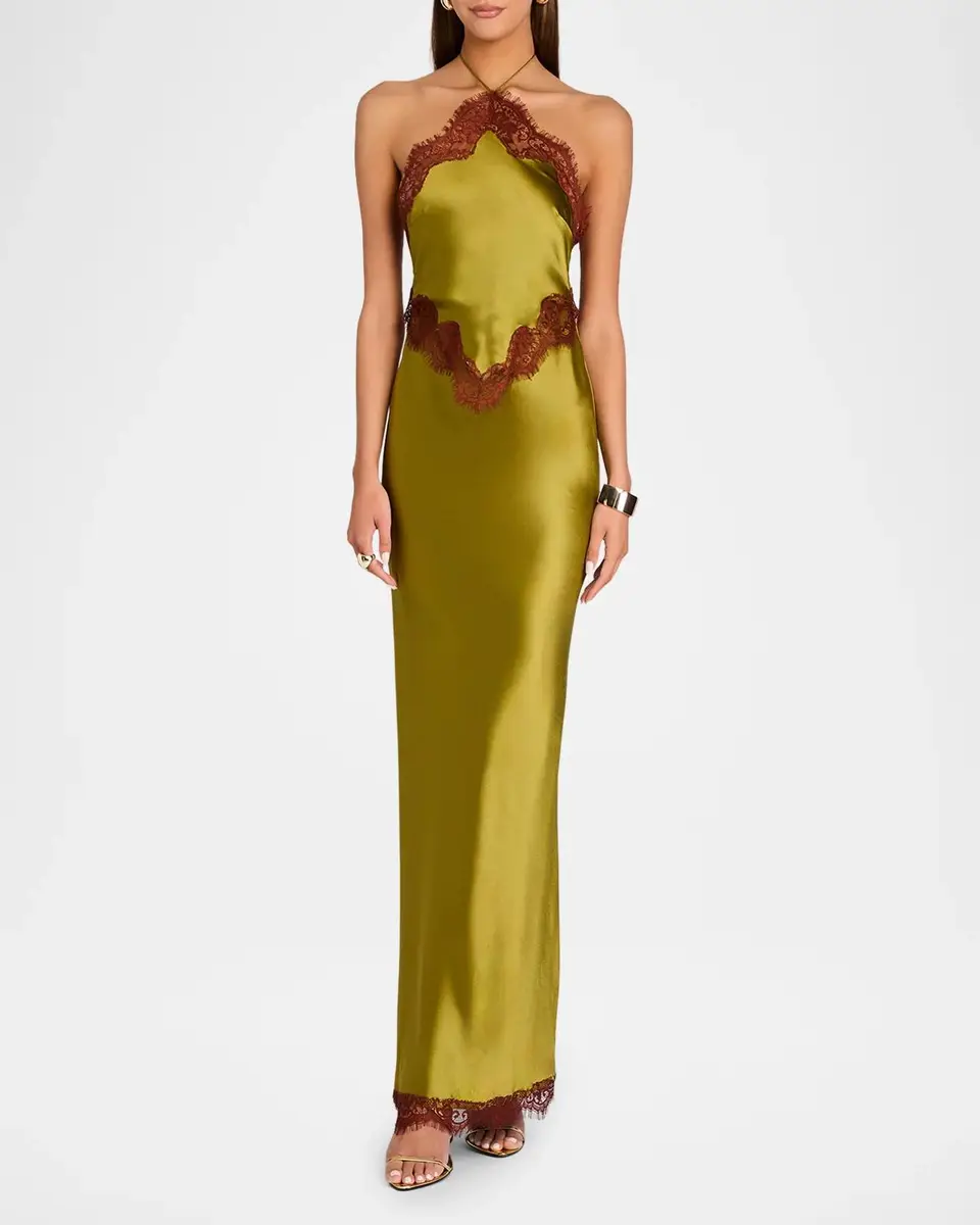 Retrofête Everly Lace-Trim Satin Halter Dress | Thumbnail 2 Retrofête Everly Lace-Trim Satin Halter Dress | Thumbnail 2