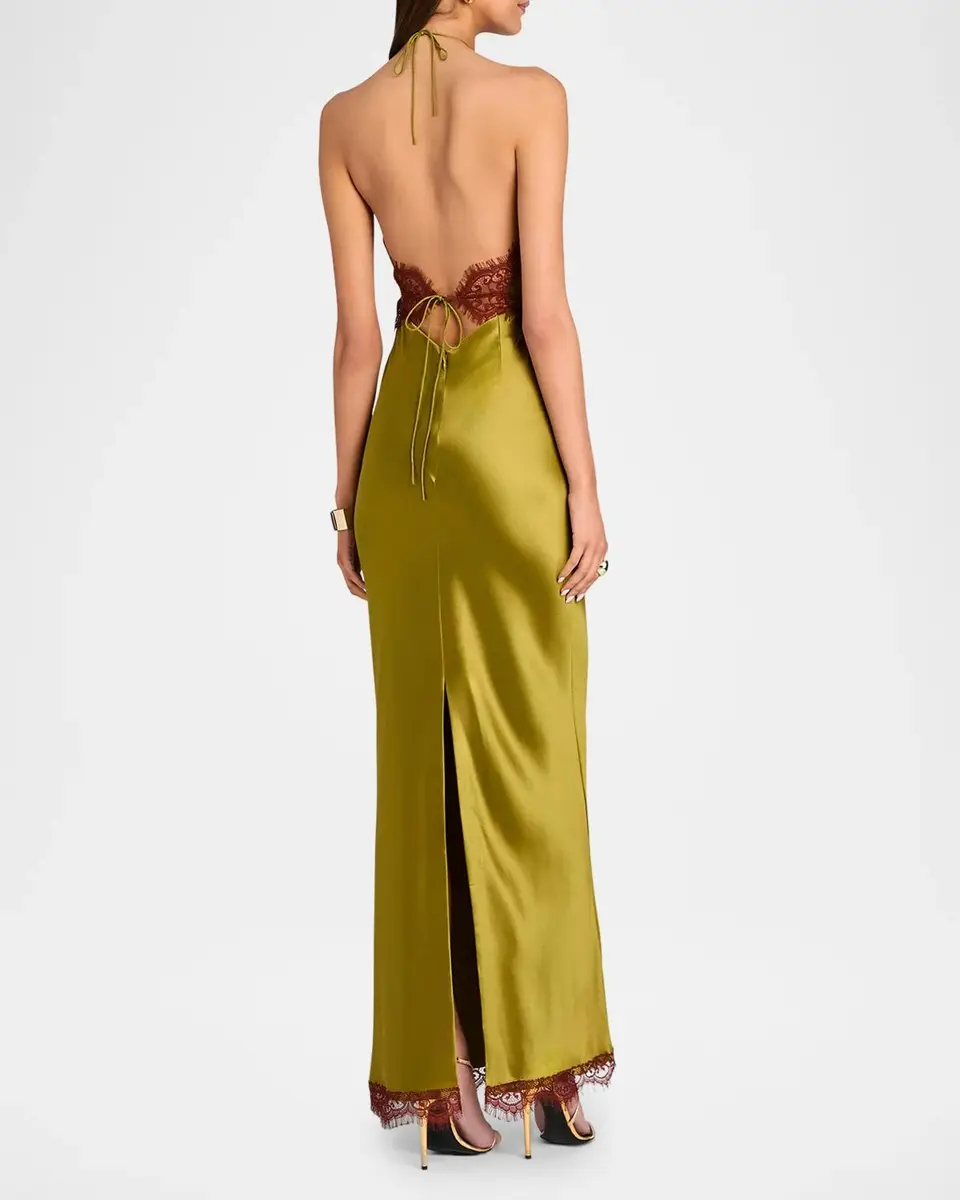 Retrofête Everly Lace-Trim Satin Halter Dress | Thumbnail 3 Retrofête Everly Lace-Trim Satin Halter Dress | Thumbnail 3