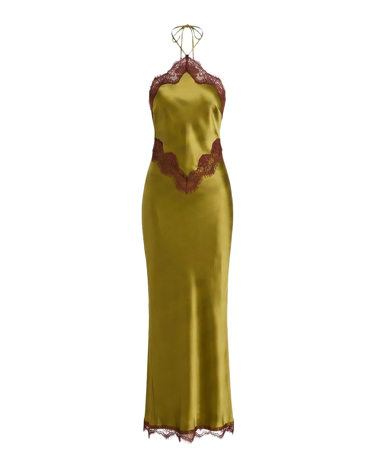 Everly Lace-Trim Satin Halter Dress
