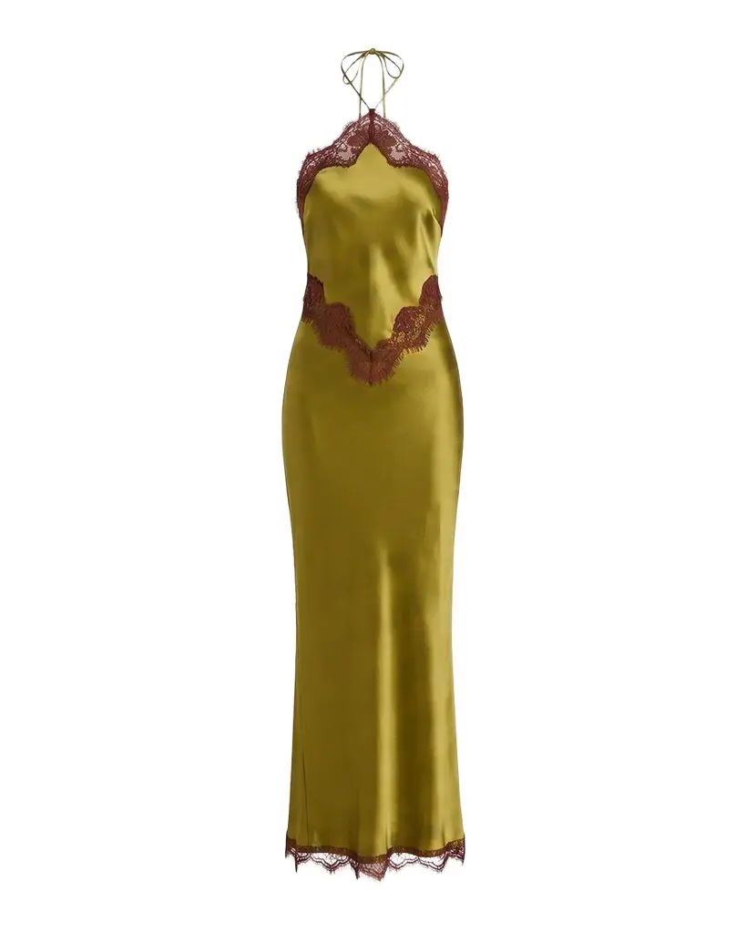 Everly Lace-Trim Satin Halter Dress Everly Lace-Trim Satin Halter Dress