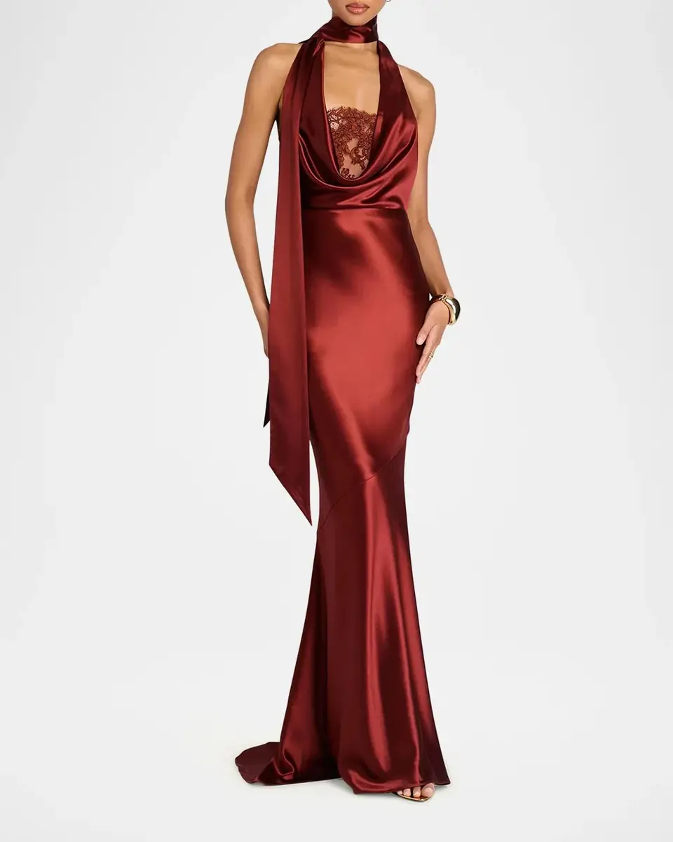 Retrofête Melly Satin Lace-Trim Scarf Gown | Thumbnail 2