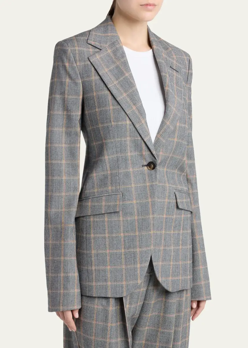 Stella McCartney Slim Checked Single-Breasted Blazer Jacket | Thumbnail 4 Stella McCartney Slim Checked Single-Breasted Blazer Jacket | Thumbnail 4