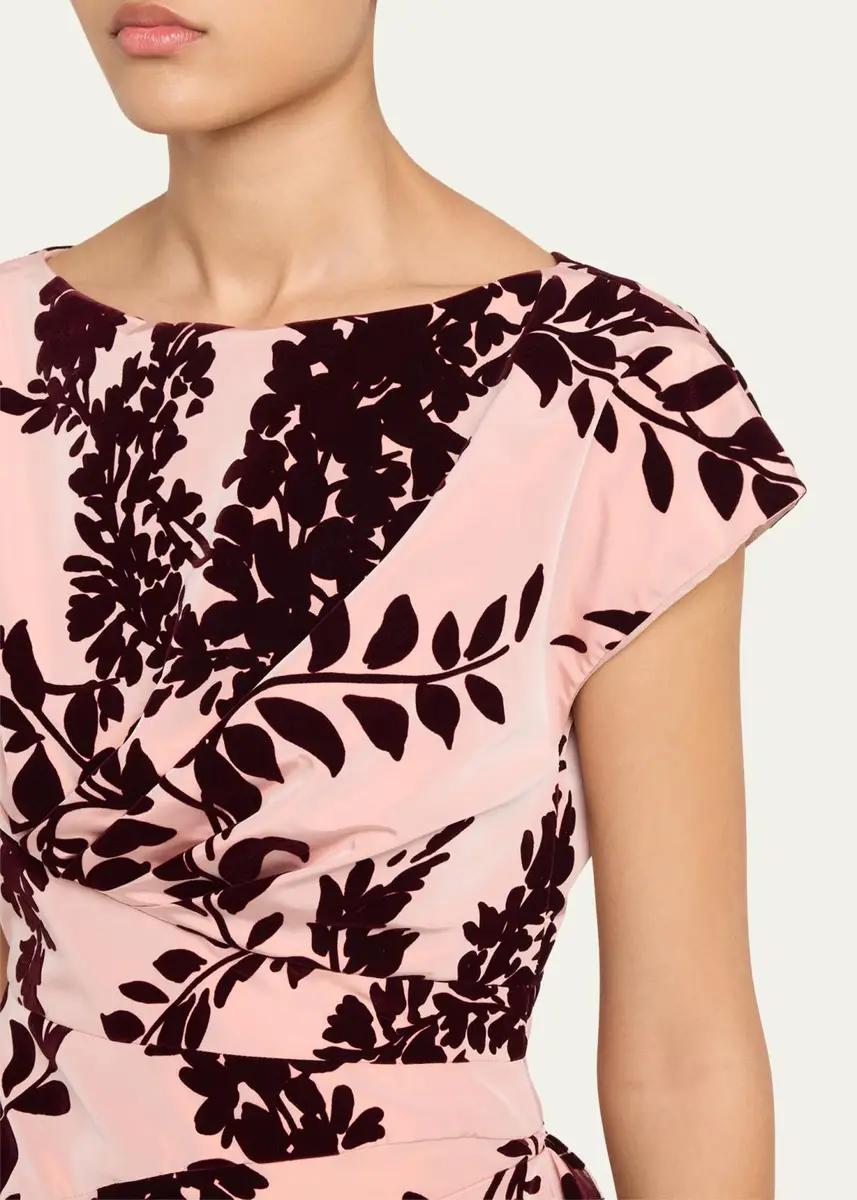 Lela Rose Flocked Taffeta Pleated Drape Midi Dress | Thumbnail 5