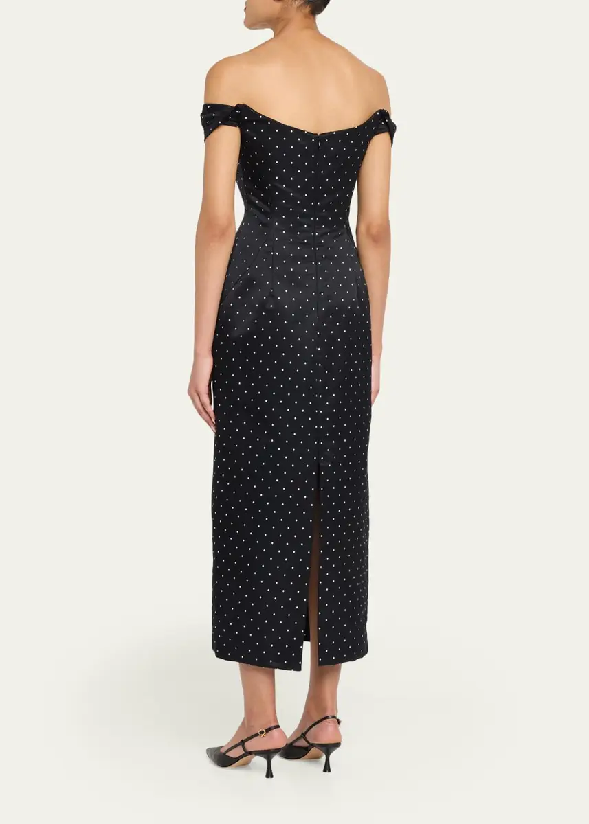 Lela Rose Polka-Dot Jacquard Off-The-Shoulder Midi Dress | Thumbnail 3