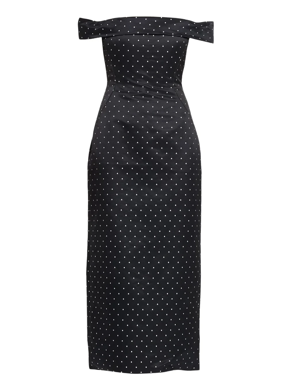 Polka-Dot Jacquard Off-The-Shoulder Midi Dress