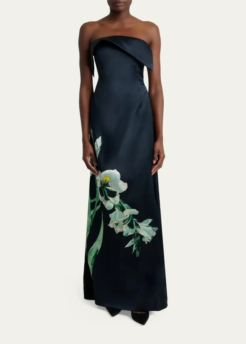 Erdem Floral Duchess Satin Strapless Gown | Thumbnail 2 Erdem Floral Duchess Satin Strapless Gown | Thumbnail 2
