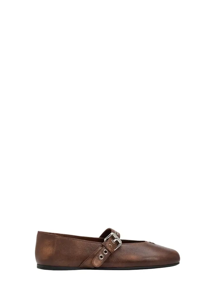 Miu Miu Nappa Leather Mary Jane Buckle Ballerina Flats | Image 1 Miu Miu Nappa Leather Mary Jane Buckle Ballerina Flats | Image 1