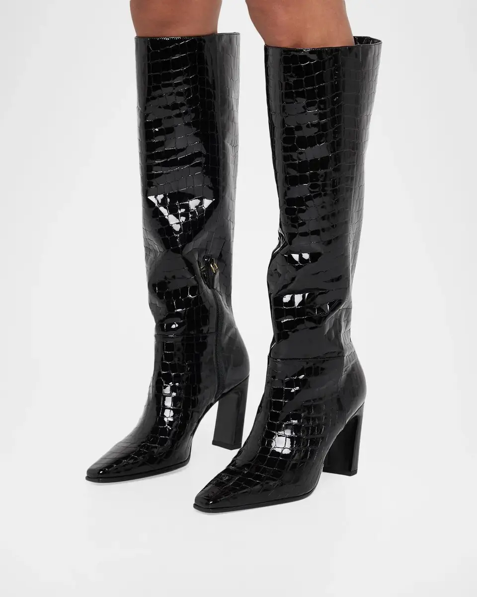 Stuart Weitzman 85mm Stassi Croco-Printed Patent Leather Knee-High Boots | Thumbnail 2 Stuart Weitzman 85mm Stassi Croco-Printed Patent Leather Knee-High Boots | Thumbnail 2