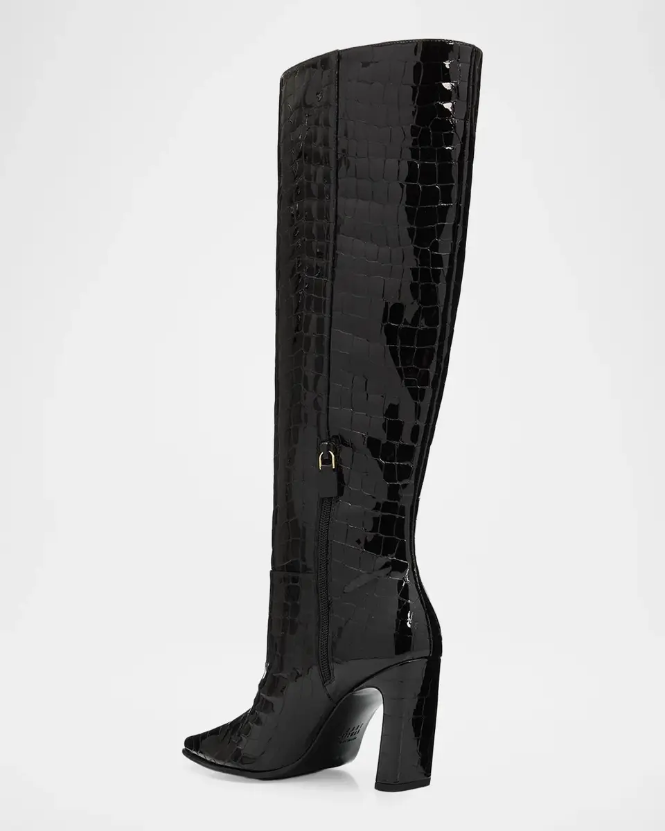 Stuart Weitzman 85mm Stassi Croco-Printed Patent Leather Knee-High Boots | Thumbnail 4 Stuart Weitzman 85mm Stassi Croco-Printed Patent Leather Knee-High Boots | Thumbnail 4