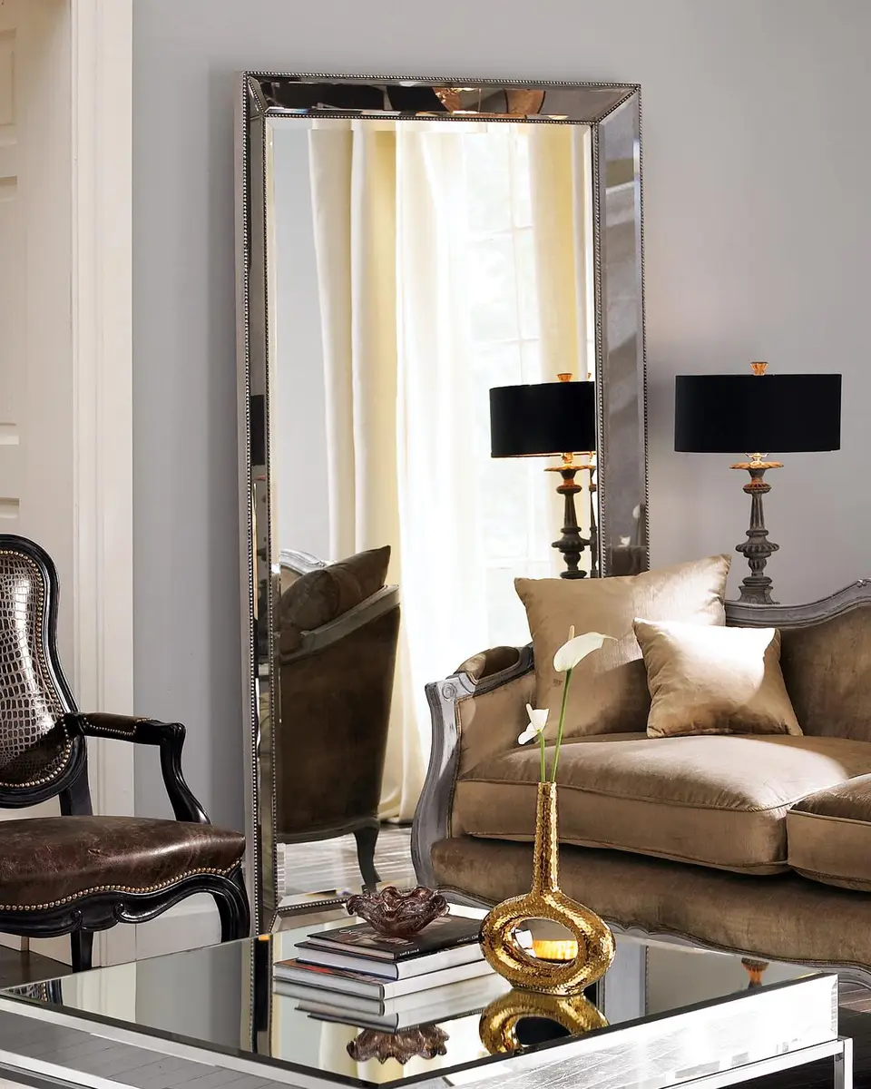Katherine Noble by BMC Antiqued-Silver Beaded Floor Mirror | Thumbnail 3