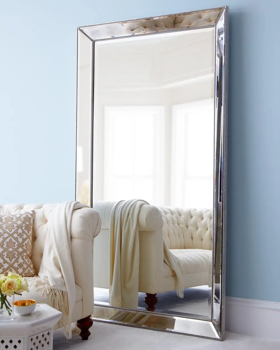 Katherine Noble by BMC Antiqued-Silver Beaded Floor Mirror