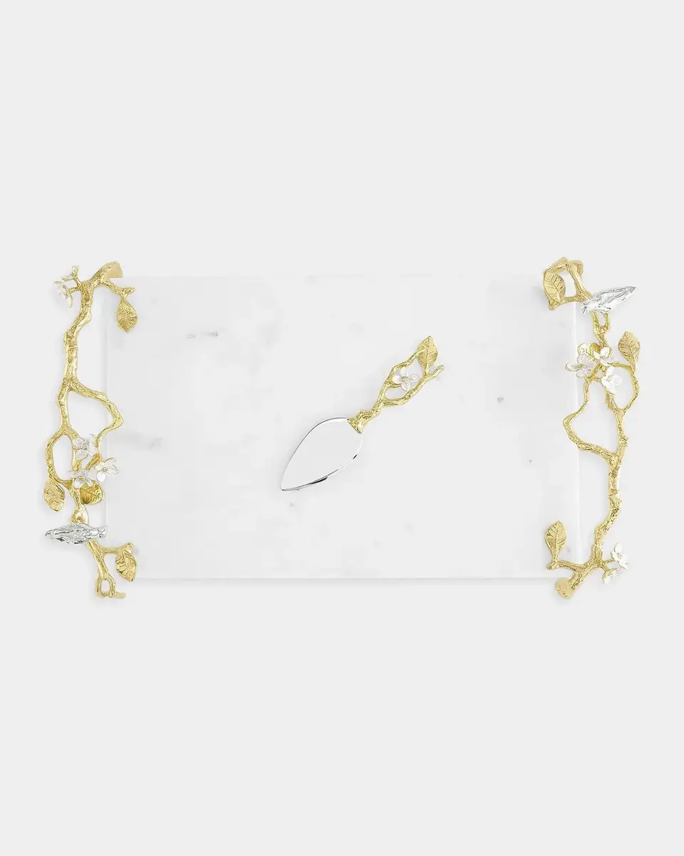 Michael Aram Lovebirds Silver & Gold Chesseboard with Knife | Thumbnail 4
