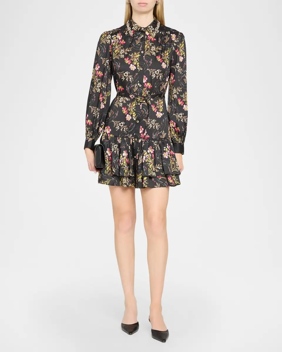 Cinq à Sept Love Letter Floral Belted Ruffle-Hem Mini Dress | Thumbnail 2 Cinq à Sept Love Letter Floral Belted Ruffle-Hem Mini Dress | Thumbnail 2