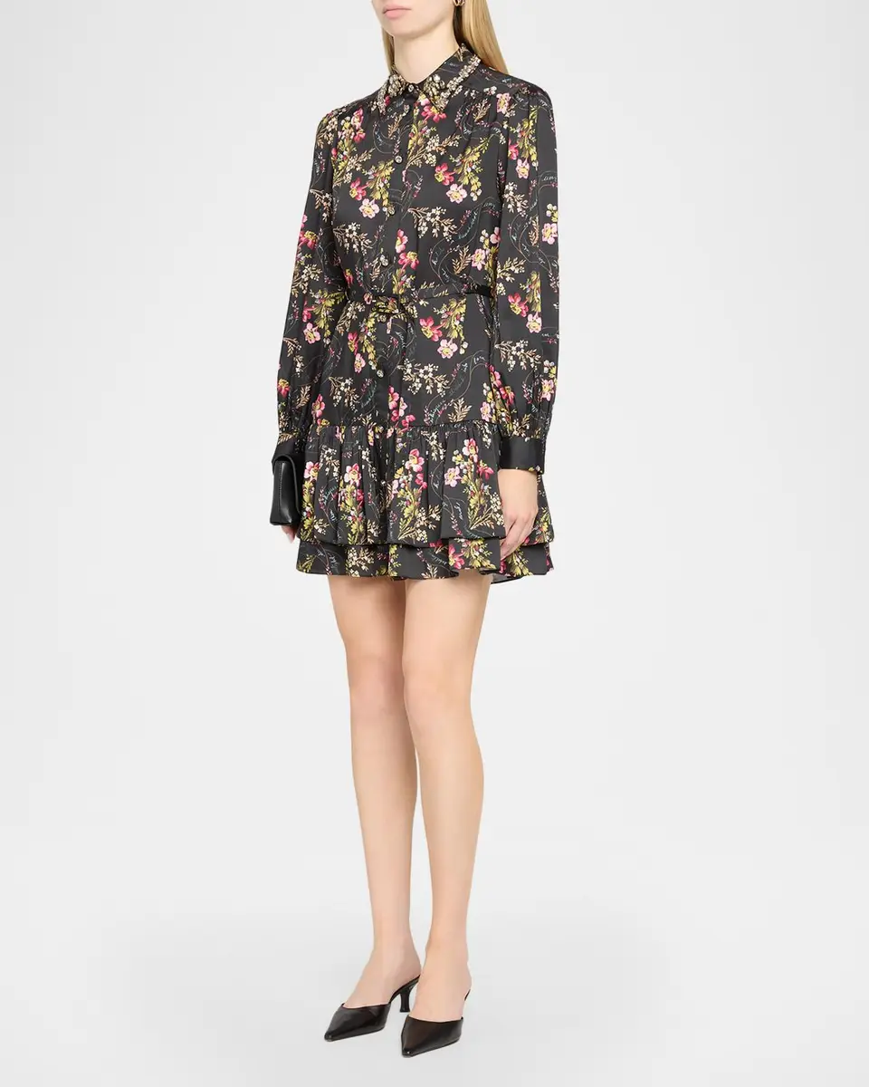 Cinq à Sept Love Letter Floral Belted Ruffle-Hem Mini Dress | Thumbnail 4 Cinq à Sept Love Letter Floral Belted Ruffle-Hem Mini Dress | Thumbnail 4