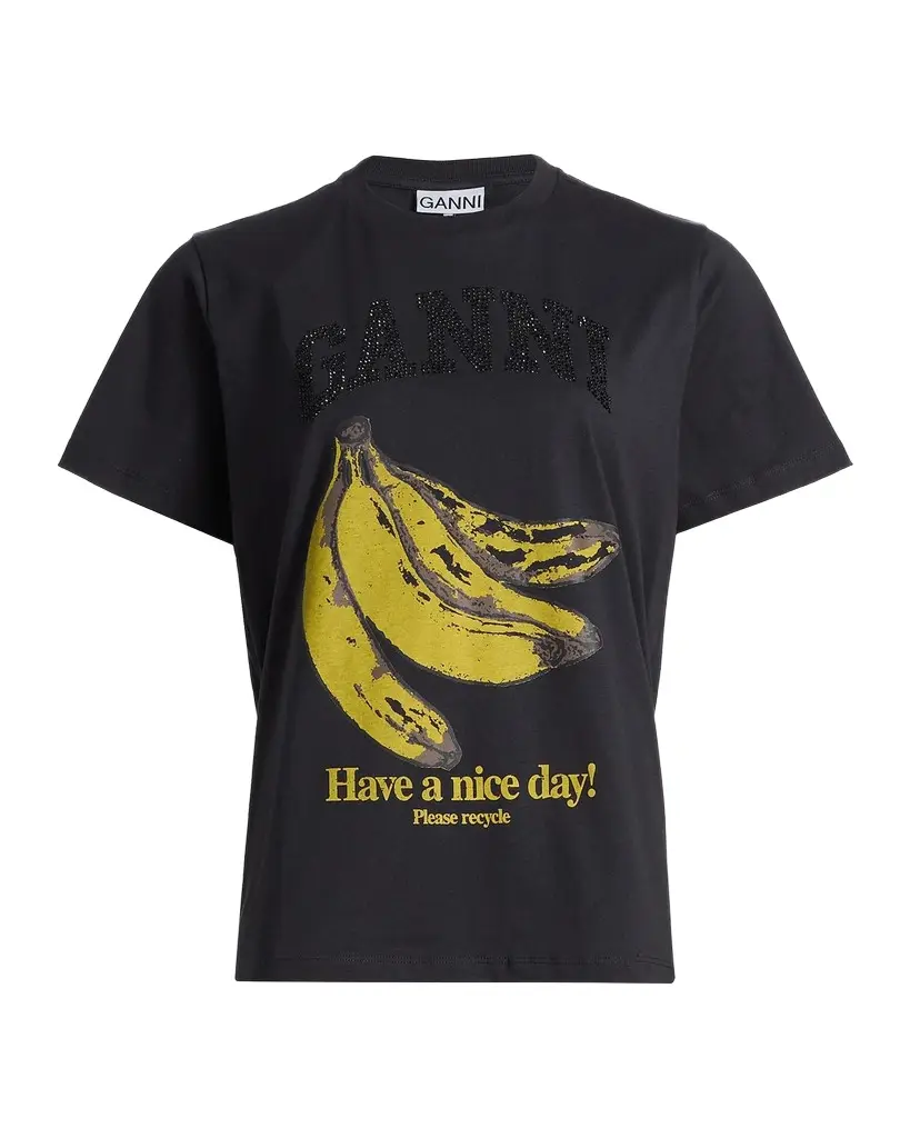 Ganni Banana Relaxed Cotton T-Shirt | Image 1 Ganni Banana Relaxed Cotton T-Shirt | Image 1
