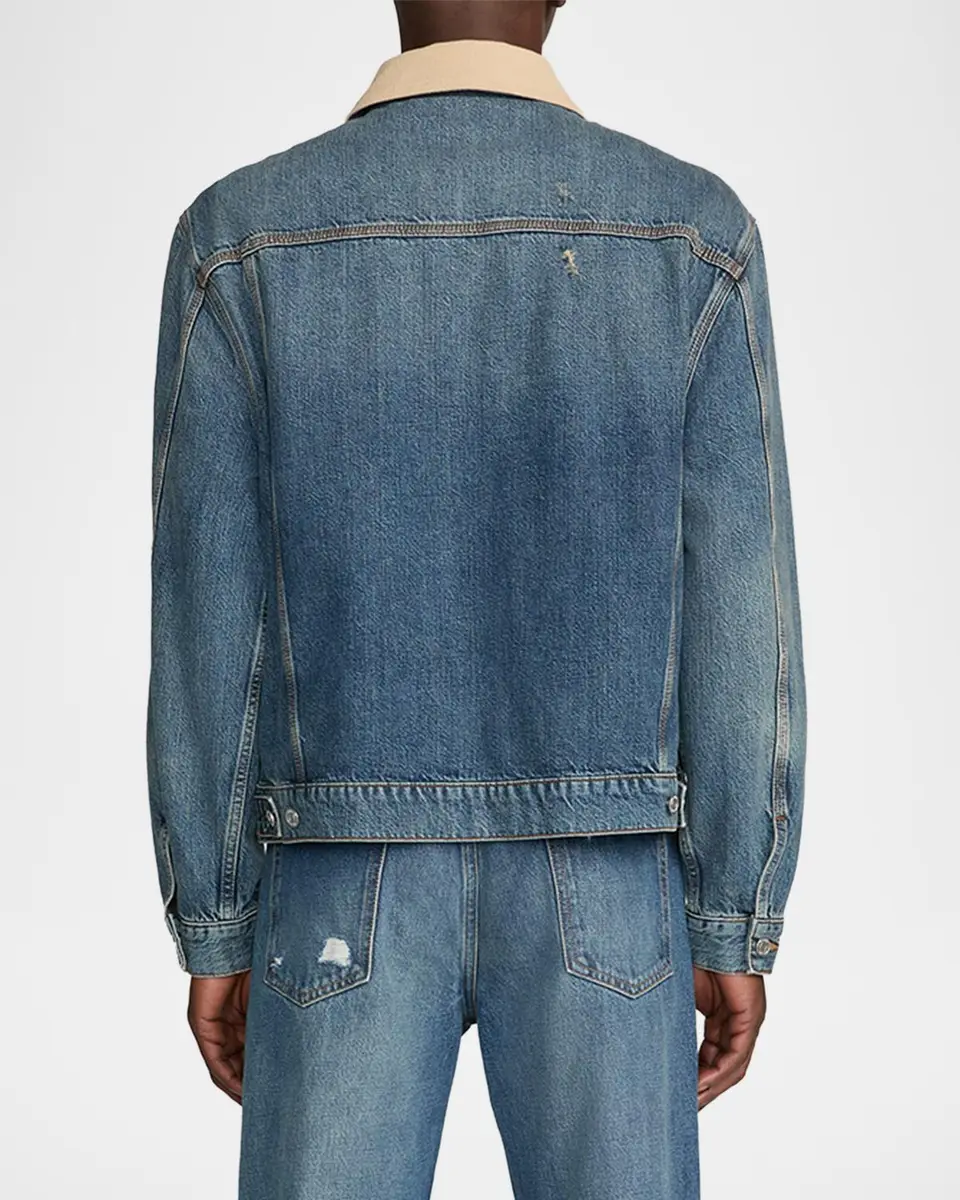 Frame Men's Corduroy-Collar Denim Zip Trucker Jacket | Thumbnail 3 Frame Men's Corduroy-Collar Denim Zip Trucker Jacket | Thumbnail 3