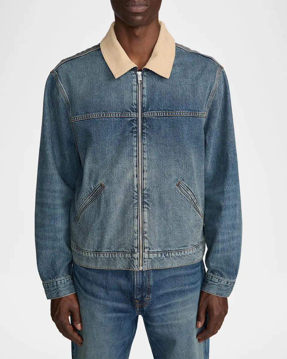 Frame Men's Corduroy-Collar Denim Zip Trucker Jacket | Thumbnail 4 Frame Men's Corduroy-Collar Denim Zip Trucker Jacket | Thumbnail 4