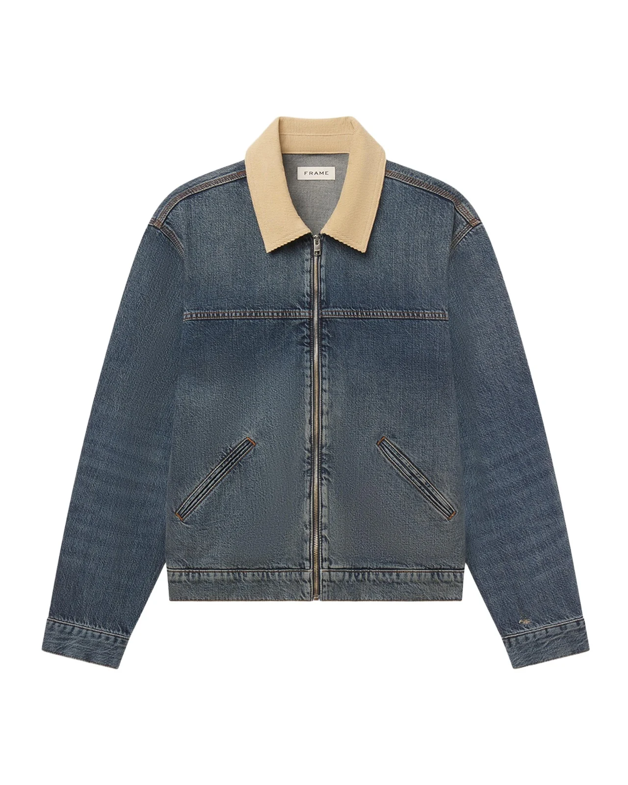 Men's Corduroy-Collar Denim Zip Trucker Jacket Men's Corduroy-Collar Denim Zip Trucker Jacket