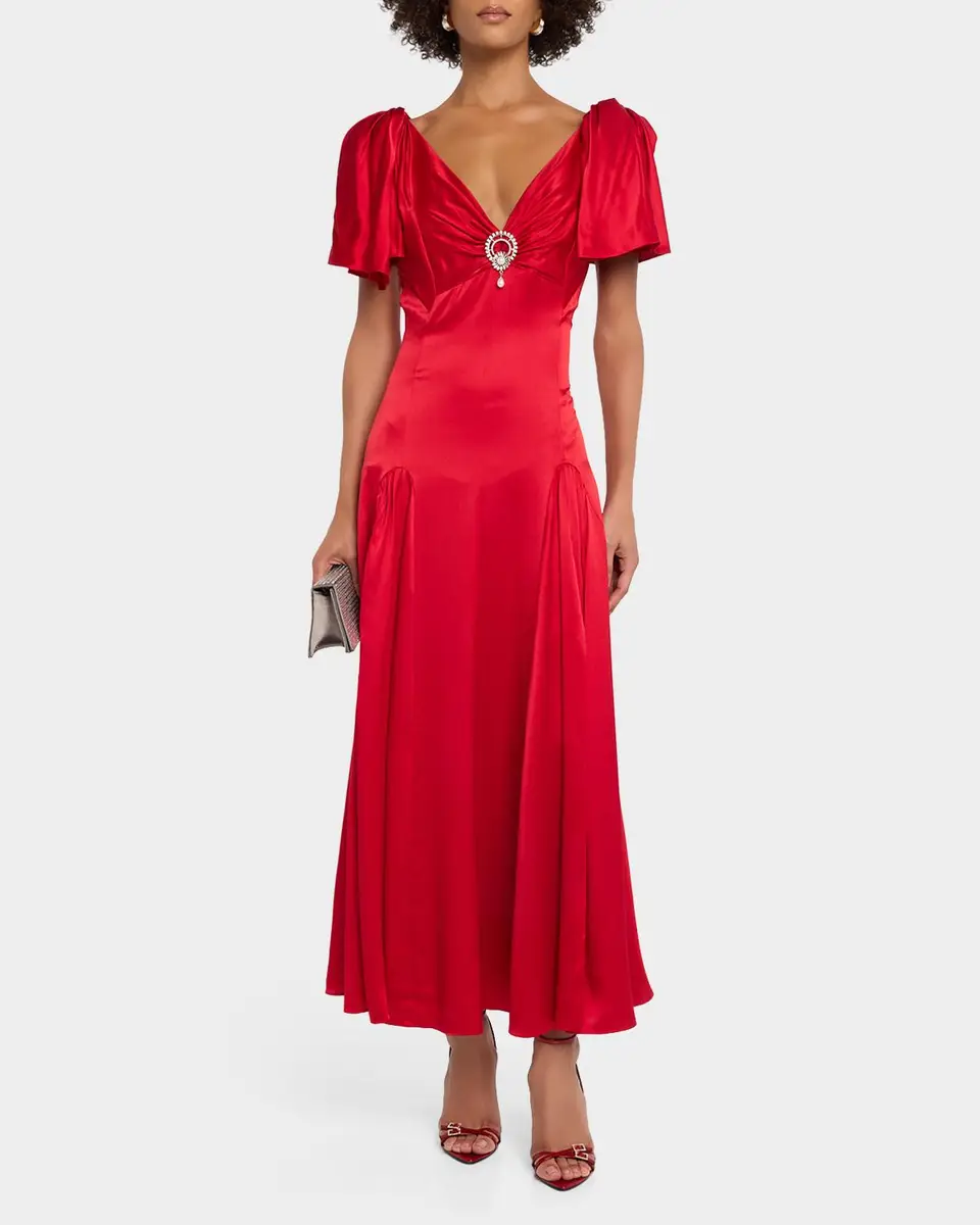 Cinq à Sept Ambriella Silk Satin Godet Midi Dress | Thumbnail 2 Cinq à Sept Ambriella Silk Satin Godet Midi Dress | Thumbnail 2