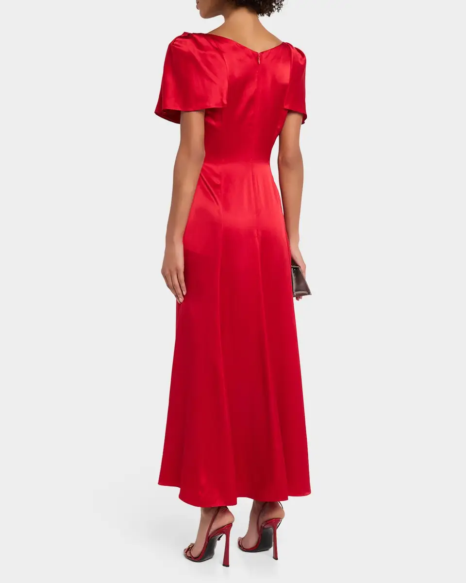 Cinq à Sept Ambriella Silk Satin Godet Midi Dress | Thumbnail 3 Cinq à Sept Ambriella Silk Satin Godet Midi Dress | Thumbnail 3