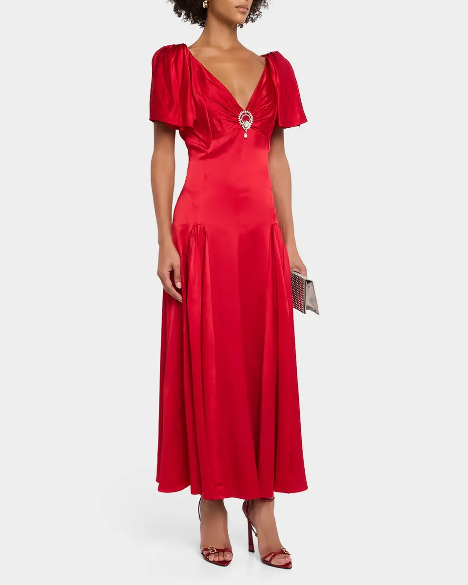 Cinq à Sept Ambriella Silk Satin Godet Midi Dress | Thumbnail 4 Cinq à Sept Ambriella Silk Satin Godet Midi Dress | Thumbnail 4