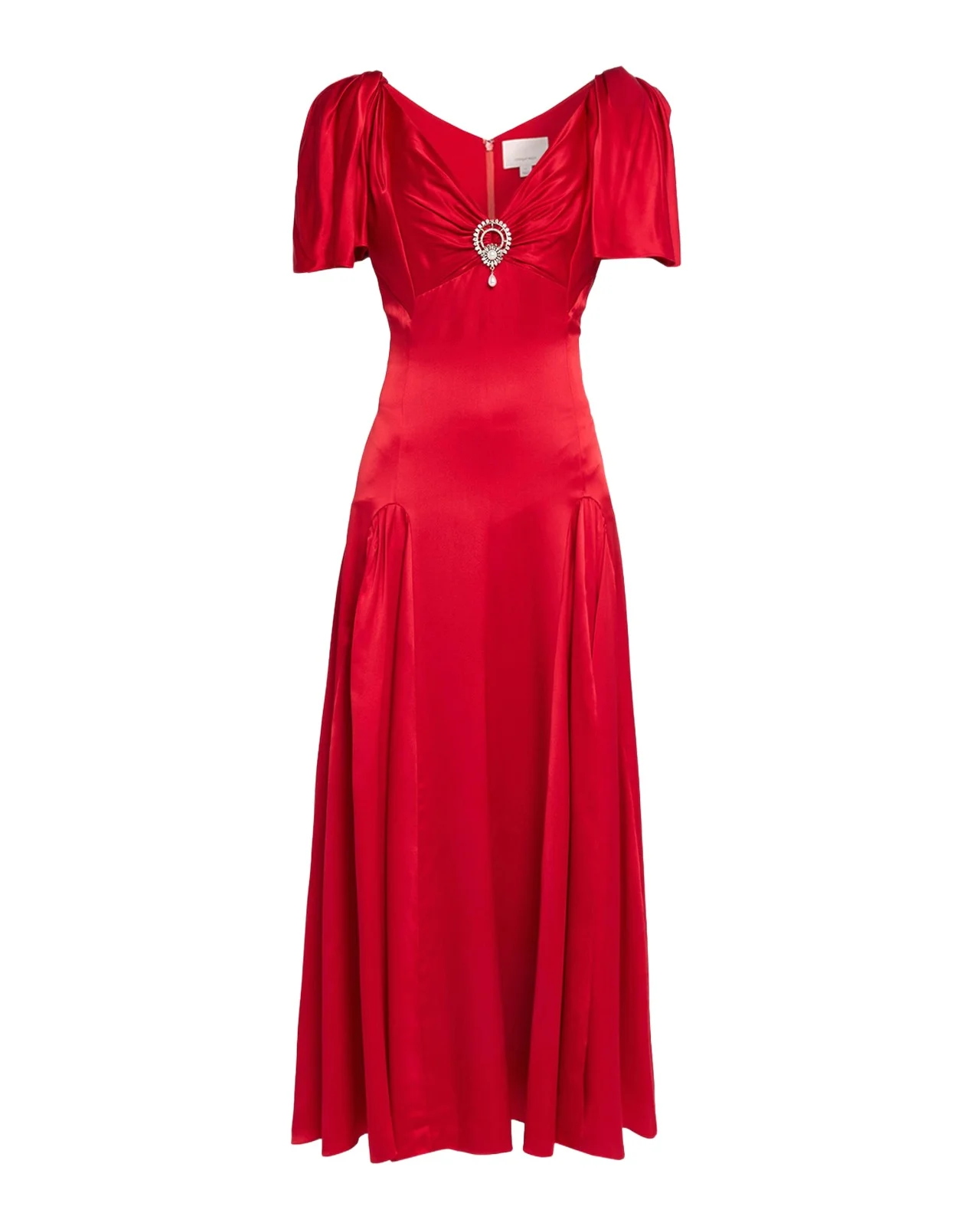 Ambriella Silk Satin Godet Midi Dress