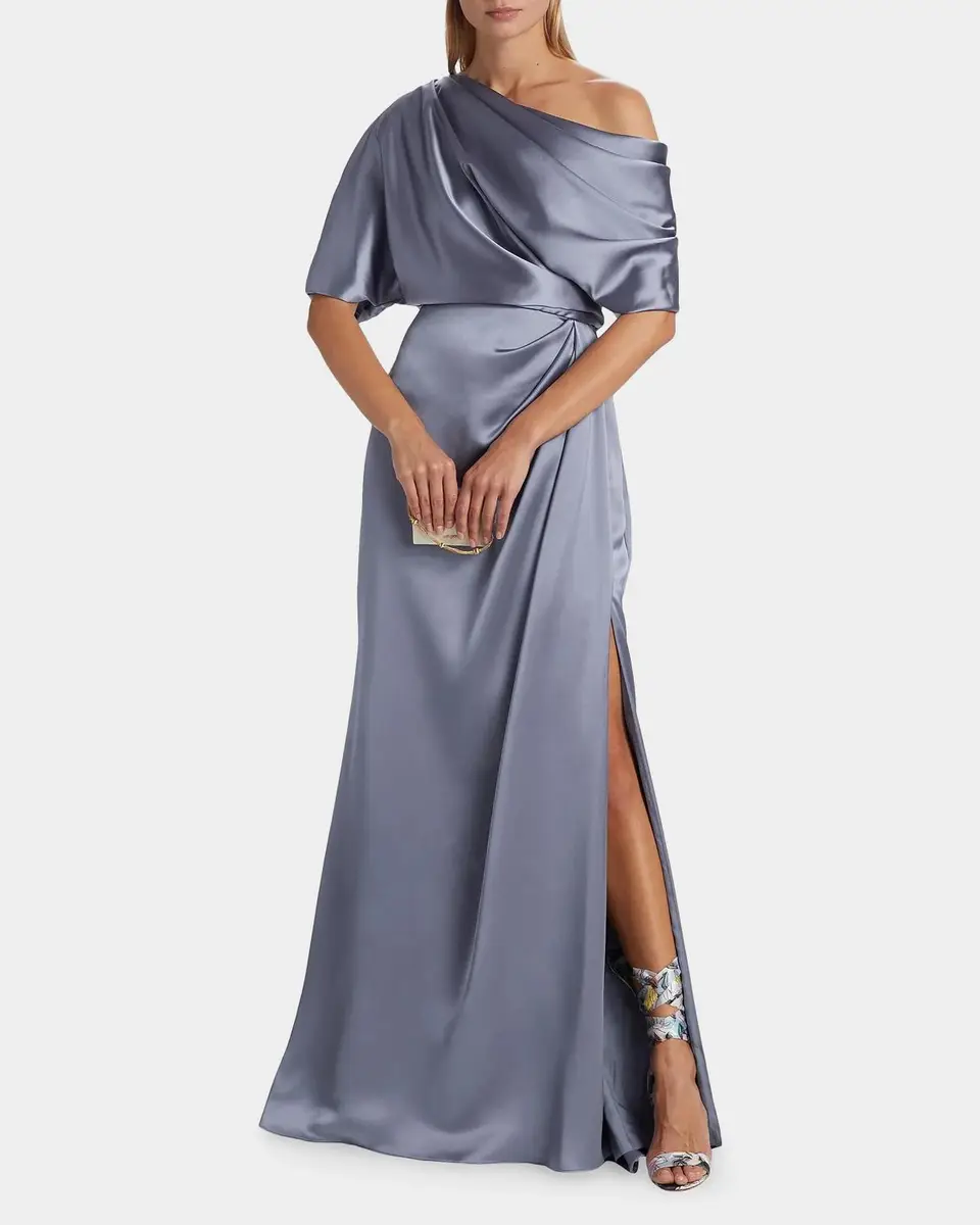 Amsale Draped Satin Off-The-Shoulder Gown | Thumbnail 2 Amsale Draped Satin Off-The-Shoulder Gown | Thumbnail 2