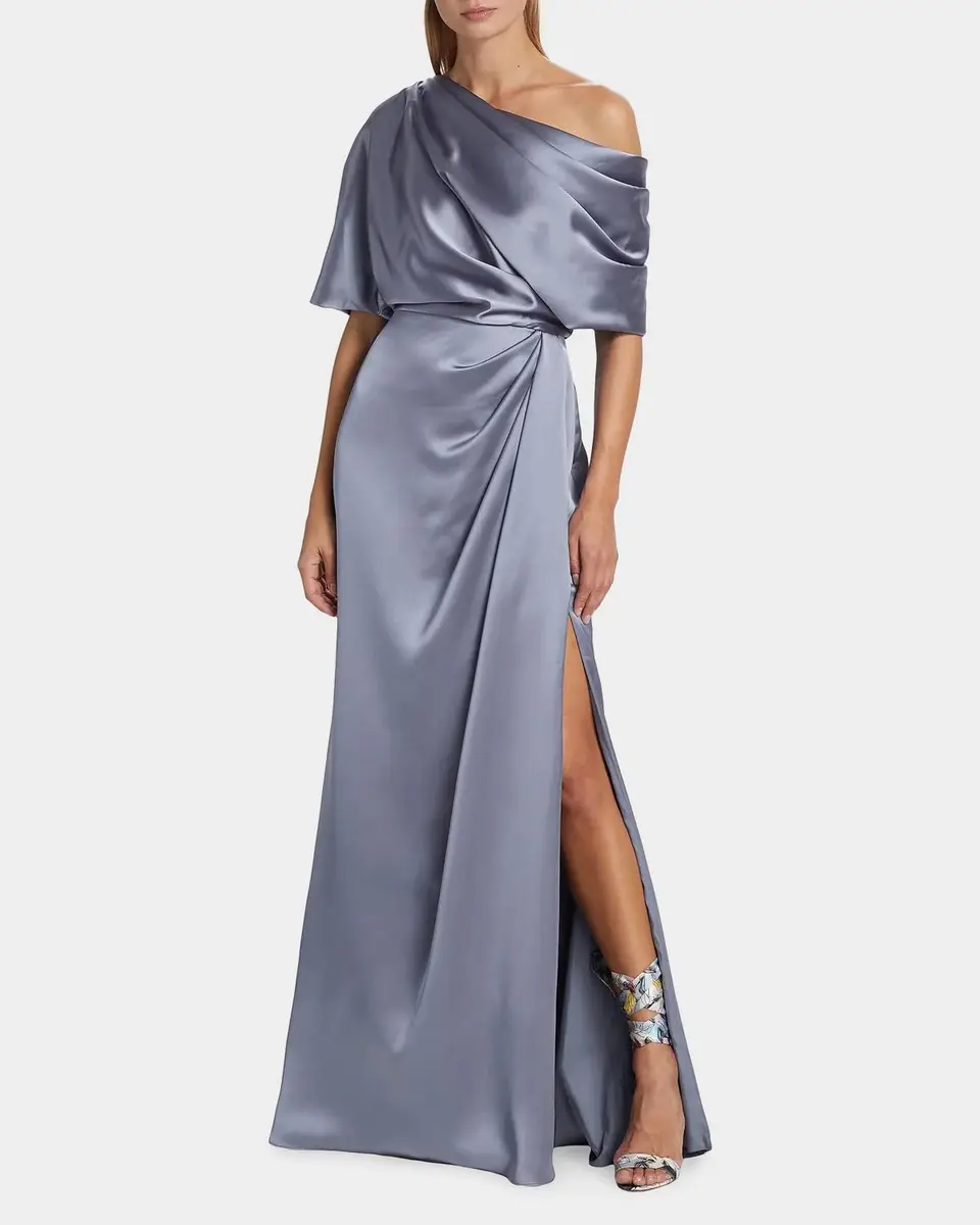 Amsale Draped Satin Off-The-Shoulder Gown | Thumbnail 4 Amsale Draped Satin Off-The-Shoulder Gown | Thumbnail 4
