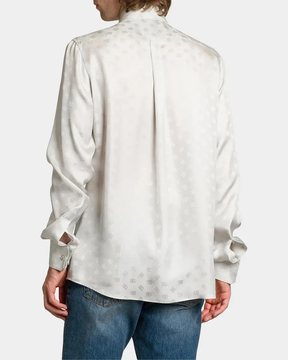 Dolce & Gabbana Men's Silk Jacquard Logo Martini-Fit Sport Shirt | Thumbnail 3 Dolce & Gabbana Men's Silk Jacquard Logo Martini-Fit Sport Shirt | Thumbnail 3